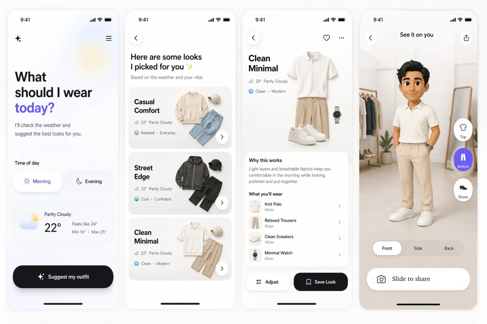 Four StyleDrop mobile interface concepts